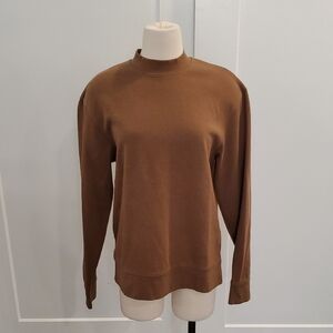 Zara Ladies Brown Mock Neck mostly cotton Top Size M good condition